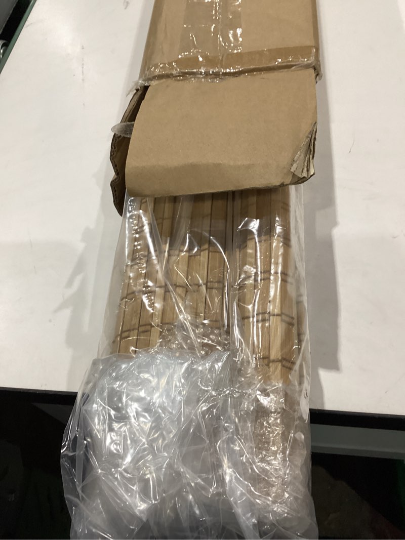 Condition photo showing Good Condition for seeye cordless bamboo roman shades, blackout natural bamboo blinds for indoor windows, roll up blind privacy shade for home, office, door, uv resistant & easy to install, 30" w x 64" h, carbonized privacy - carbonized 30"w x 64"h