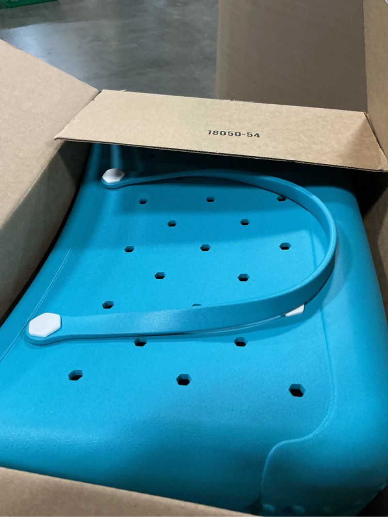 Condition photo showing Good Condition for x-large waterproof sandproof rubber beach tote bag with zipper pocket and phone kickstand cup lake blue
