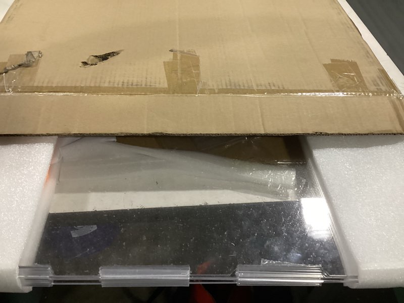 Condition photo showing As Is for clear acrylic dog gate indoor, free-standing pet gate, 24" height (size m) foldable 4 modular panels, dog fence for doorways, hallways, stairs, no drilling, perfect for puppies and small pets m 4 panel