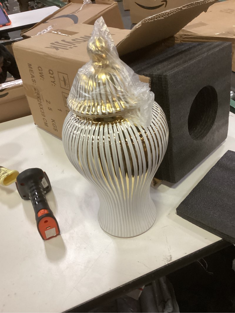Condition photo showing New/Like New for Ginger Jars for Home Decor, 12in Ceramic Ginger Jar with Lid Modern Handmade White and Silvery Vase, Modern Decorative vase for Kitchen, Bookshelf Decor, Storage jar, Table Center Vase, Temple jar