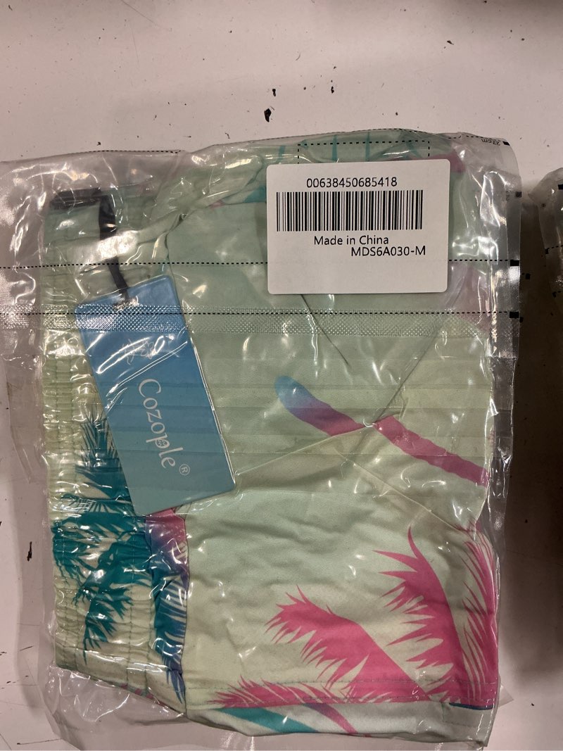 Condition photo showing New/Like New for m cozople mens bathing suit compression lining quick dry swim trunks gradient pink palm tree swimming shorts with pockets