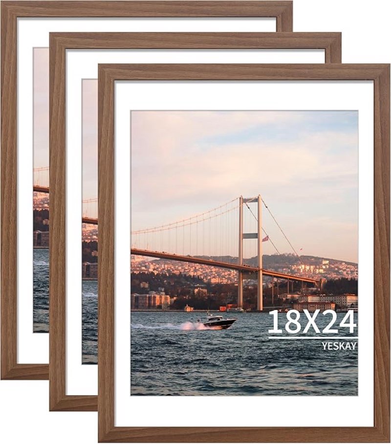 18x24 Frame Set of 3, Brown Wood Grain 18x24 Poster Frame for Gallery Wall Mounting (3 Pack,Brown ) 18x24 - 3 pack Rustic Brown