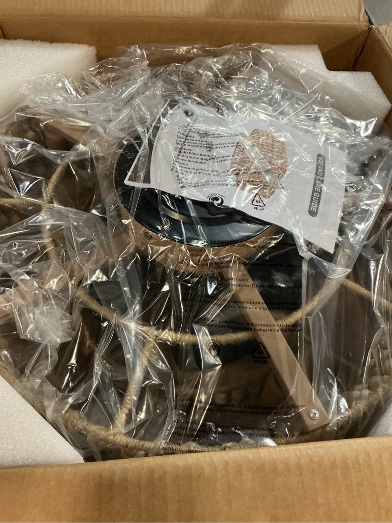 Condition photo showing New/Like New for Boho Caged Ceiling Fans with Lights, 20 Inch Rustic Wood Beaded Ceiling Fan with Light Remote Control,Coastal Flush Mount 6 Speeds for Bedroom, Nursery 20" Beaded Boho Ceiling Fan with Lights Flush Mount