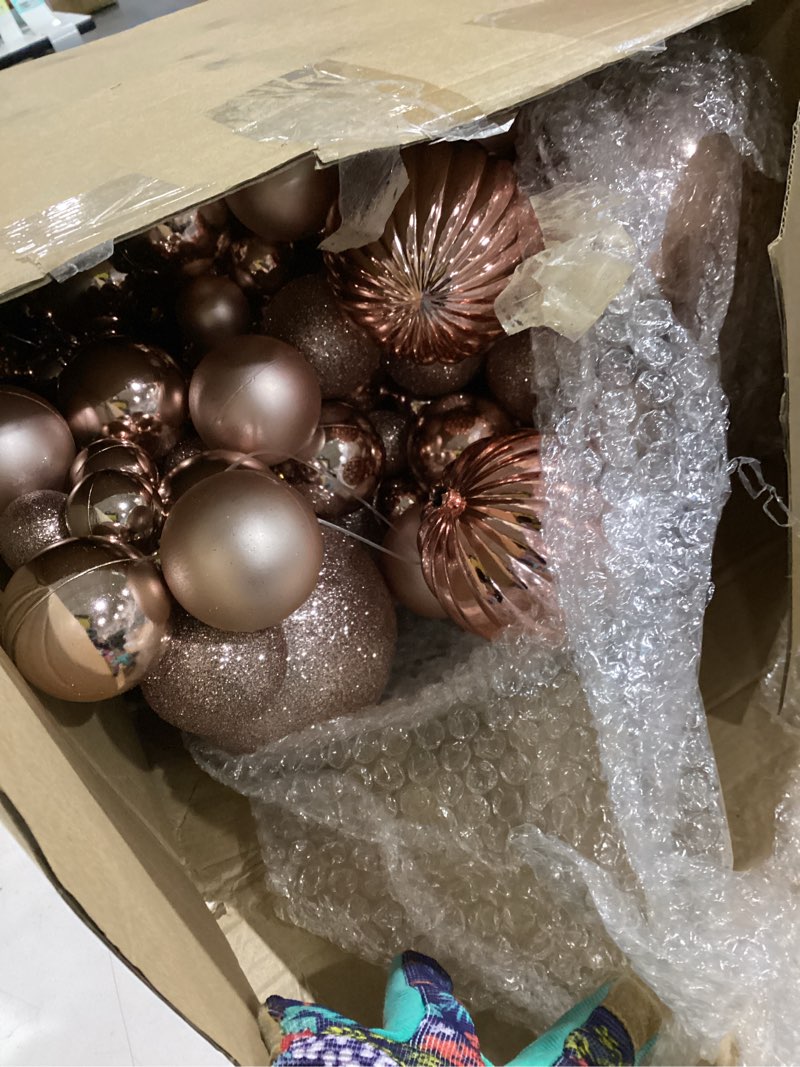 Condition photo showing As Is for 9.8 Ft Christmas Ball Garland Ornaments Bauble Garland Glitter Shatterproof Christmas Tree Ball Ornaments for Xmas Party Supplies Home Indoor Outdoor Decoration(Rose Gold)