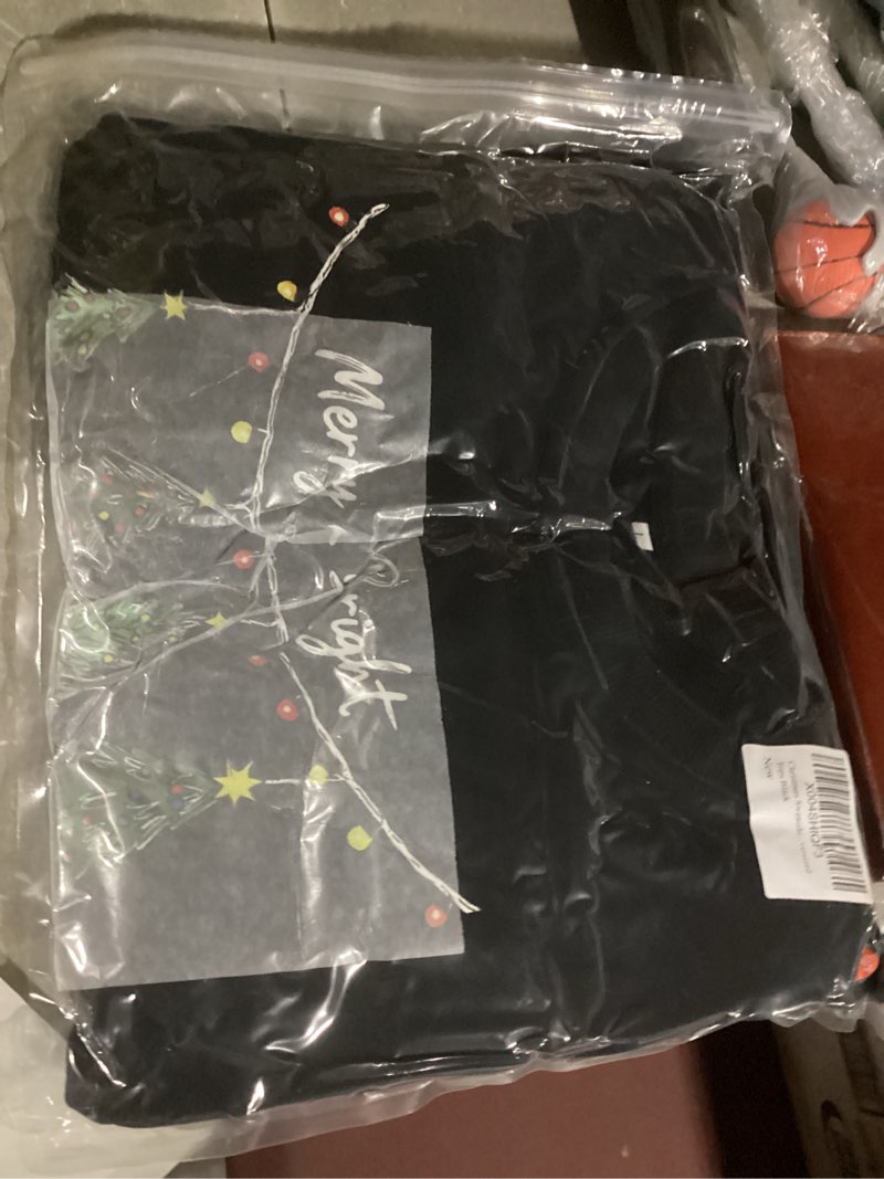 Condition photo showing Good Condition for Oversized Christmas Sweatshirt Women Merry and Bright Shirt Christmas Tree Lights Sweatshirts Xmas Holiday Pullover Tops Black Large