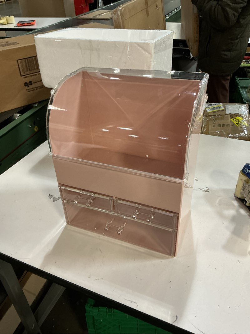 Condition photo showing As Is for MOOCHI Pink Professional Large Cosmetic Makeup Organizer Dust Water Proof Cosmetics Storage Display Case with Drawers Portable For Brushes Lipsticks Jewelry