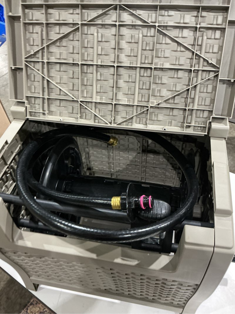 Condition photo showing As Is for suncast hose hideaway plastic 175-ft hideaway hose reel