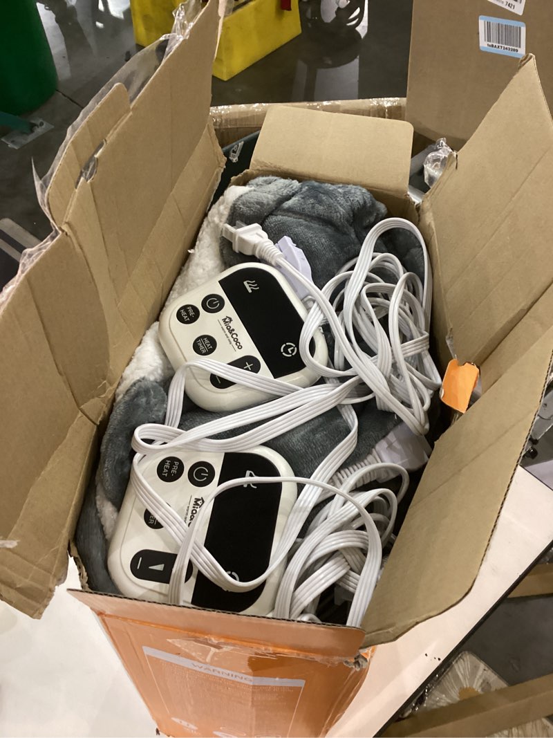 mia&coco electric blanket king -90"x100" dual control flannel heated blanket, 10 heat levels, 10-hou