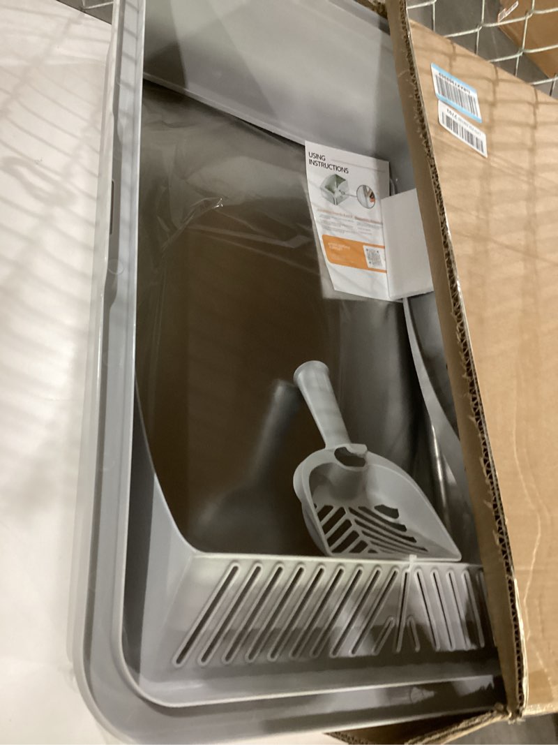 Condition photo showing As Is for Stainless Steel Litter Box Extra Large for Big Cats and Multi-Cats | Jumbo Extra Large Metal Cat Box with High Sided Lid, Anti-Urine Leakage, Non-Stick,Include Litter Scoop XXX-Large Silver Gray