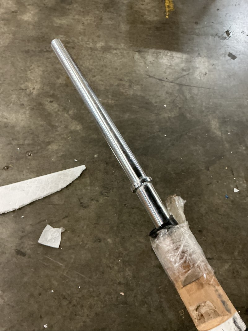 Condition photo showing As Is for 6ft 1" chrome standard barbell bar, heavy duty 450 lb weight bar for home gym training