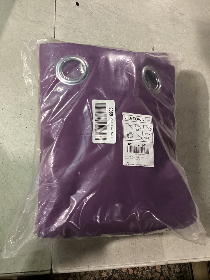 Condition photo showing Good Condition for NICETOWN Royal Purple Full Shade Curtain Panels, 62 x 84 inch, Pair of Energy Smart & Noise Blocking Out Blackout Drapes for Dining Room Window, Thermal Insulated Guest Room Lined Window Dressing Royal Purple 62"W x 84"L (Pack of 2)