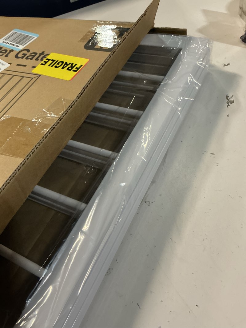 Condition photo showing Good Condition for free standing dog gate indoor, foldable dog gate for doorways stairs hallways, 3-panel freestanding pet gate with support feet for stability, folding puppy gate easy to move, doggy gate 54"x24" white 3-panel, 24"tall