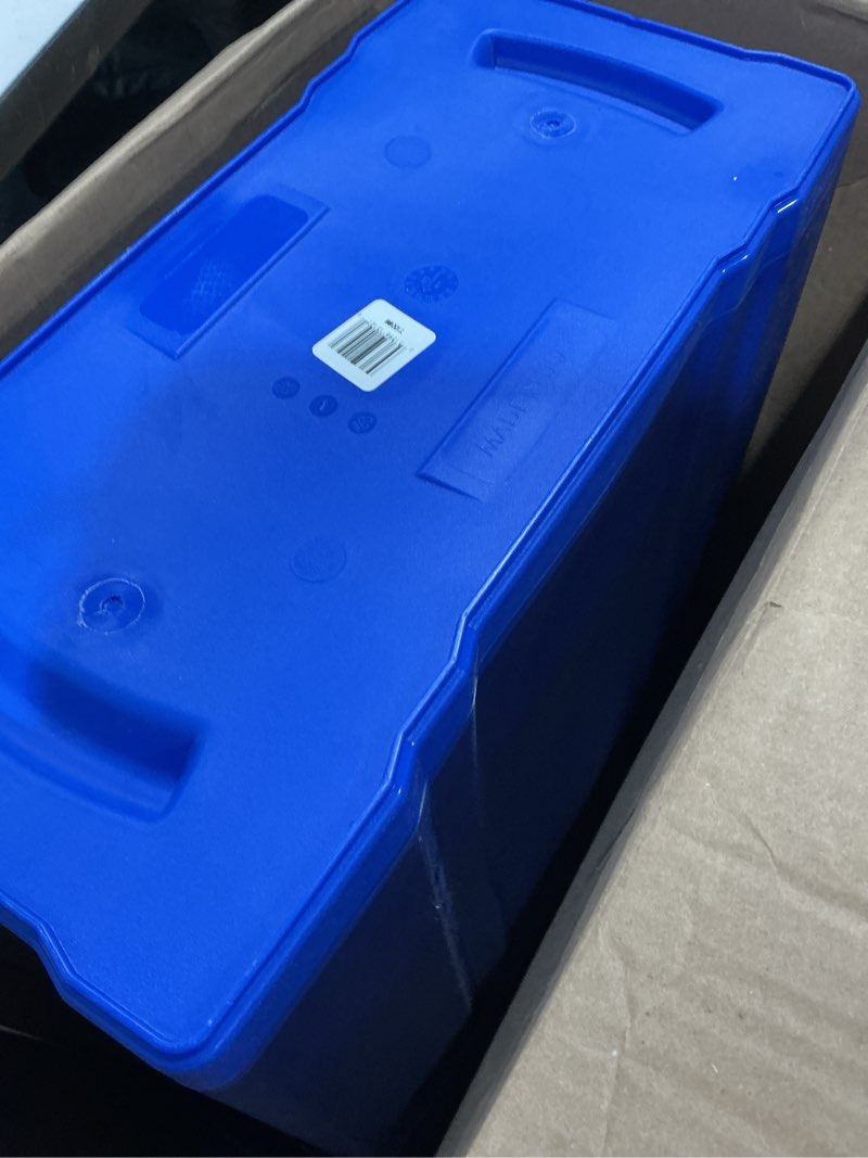 Condition photo showing As Is for United Solutions Highboy Recycling Container, 23 Gallon, Space Saving Slim Profile and Easy Bag Removal for Indoor or Outdoor use, Recycle Blue 2 Pack Recycle Blue