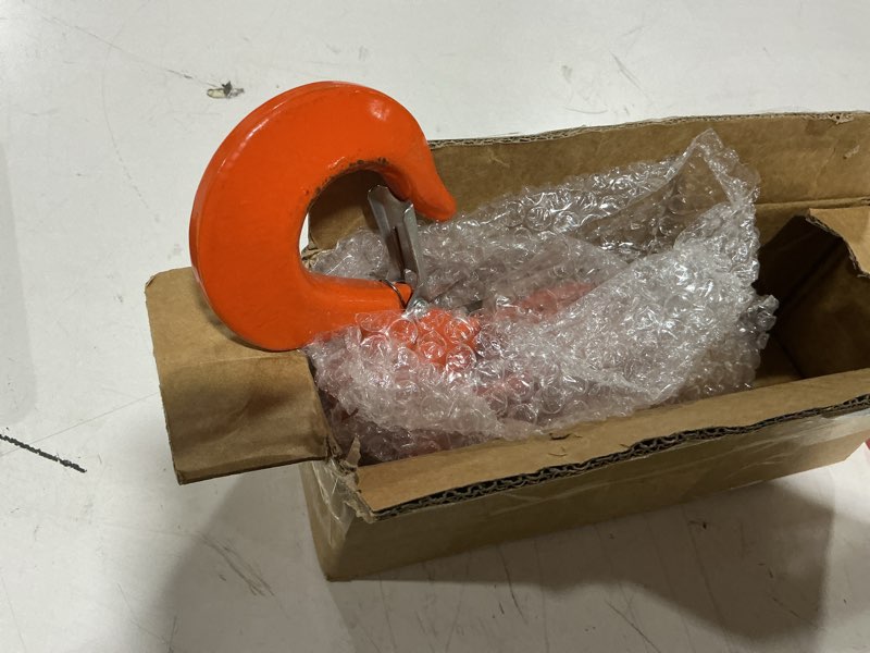 Condition photo showing Good Condition for snatch block with hook, 2 ton wll,suitable for 3/8" wire ropes, snatch block pulley for rollback wrecker, car hauler, tow truck accessories, winch accessories, light orange color