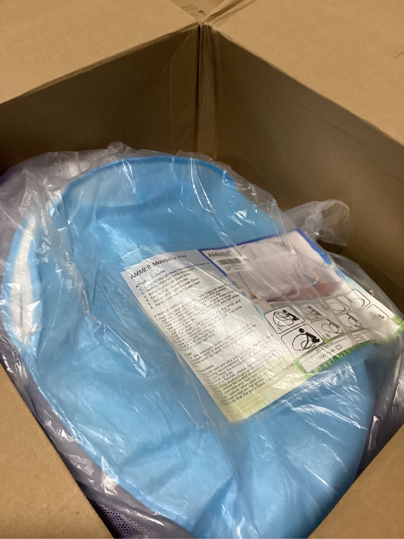 Condition photo showing As Is for portable pop-up mosquito net tent for bed baby adults trip, l79 x w71 x h59 inch large folding mosquito netting with net bottom, 2 entries, suit for twin to king size bed dark blue