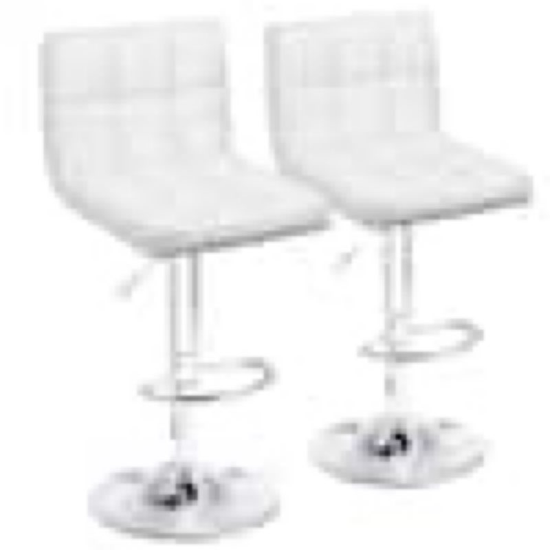 33 in. - 44 in. Height White Low Back Metal Adjustable Bar Stool with PU Leather-Seat 360° Swivel (Set of 2)