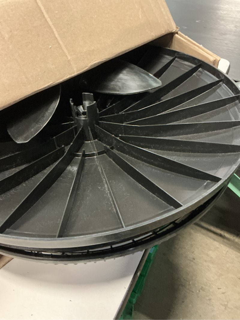 Condition photo showing As Is for lasko pedestal fan, oscillating fan for bedroom with adjustable height and 3 cooling speeds, portable, 18", black, 1827