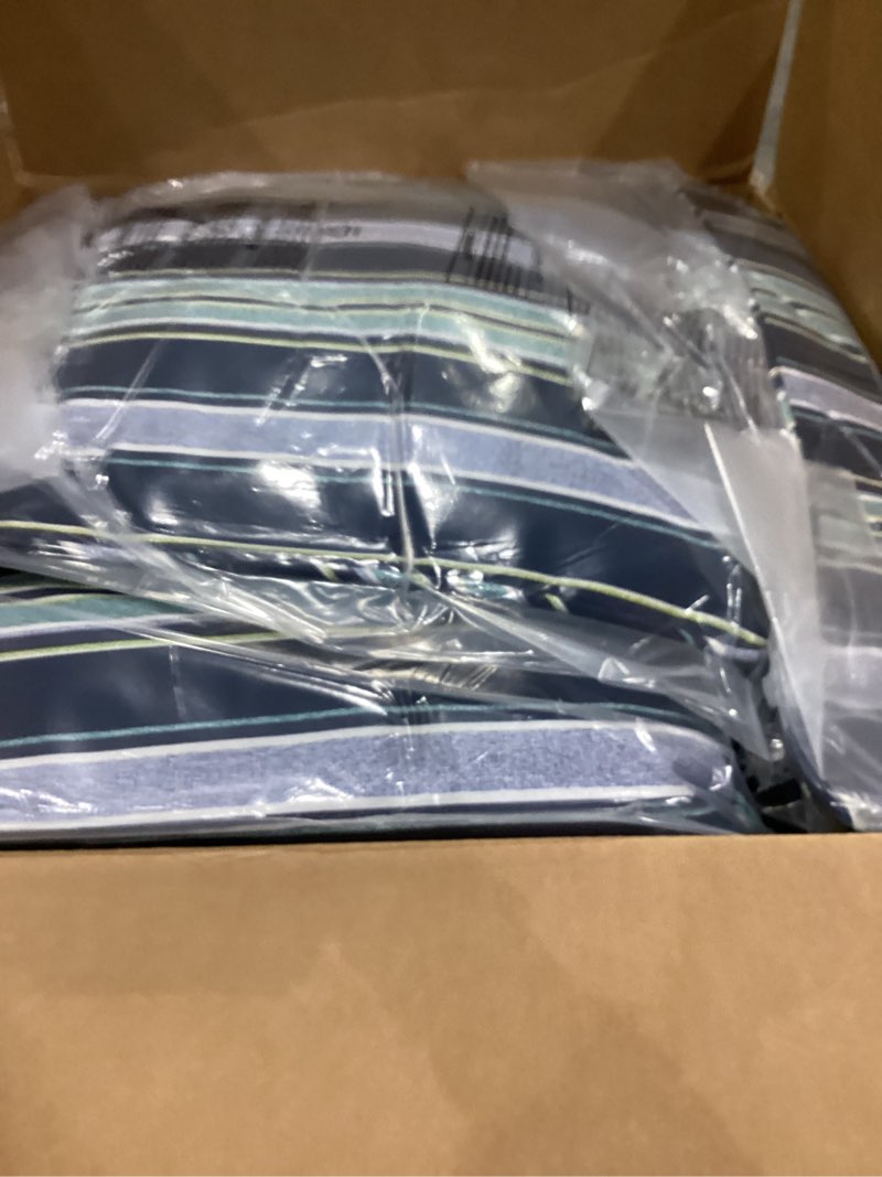 Condition photo showing Good Condition for arden outdoor deep seat cushion set (2-pack), 22 in x 24 in, weather-proof, rain-proof, fade resistant patio cushion for chair, sofa, and couch sapphire aurora blue stripe polyfill sapphire aurora blue stripe 2 pack