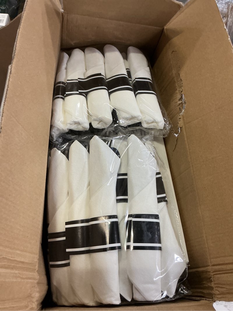 Condition photo showing New/Like New for I00000 350 Pcs Clear and Black Plastic Plates,Black Dinnerware Set, Include 50 Dinner and 50 Dessert Plates,50 Plastic Cups,50 Pre Rolled Napkins with Cutlery for Party 350 Piece(50 Guests) Clear Black