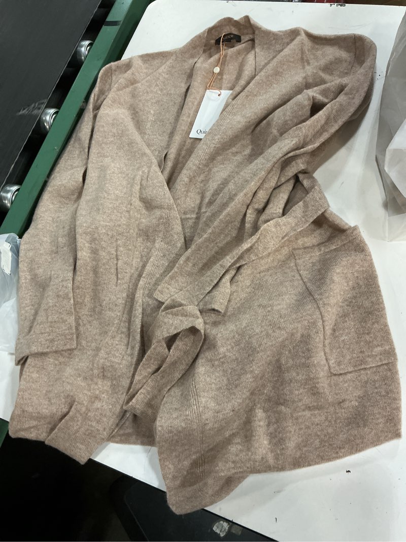 Condition photo showing New/Like New for quince mongolian cashmere duster cardigan sweater size m color oatmeal 