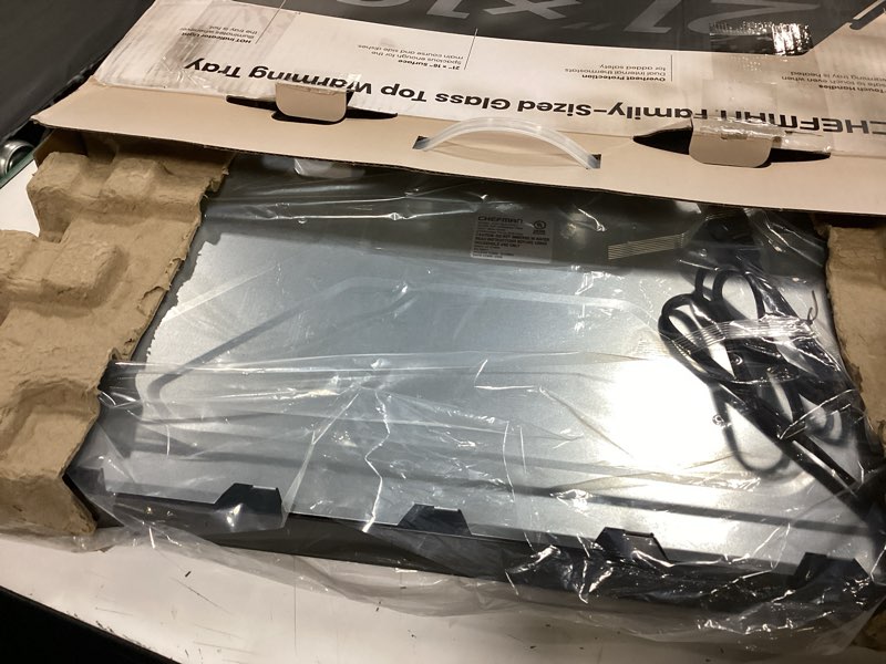 Condition photo showing Good Condition for chefman electric warming tray with adjustable temperature control, perfect for buffets, restaurants, parties, events, and home dinners, large 21” x 16” glass-top surface keeps food hot – black stainless black large - 21" x 16"