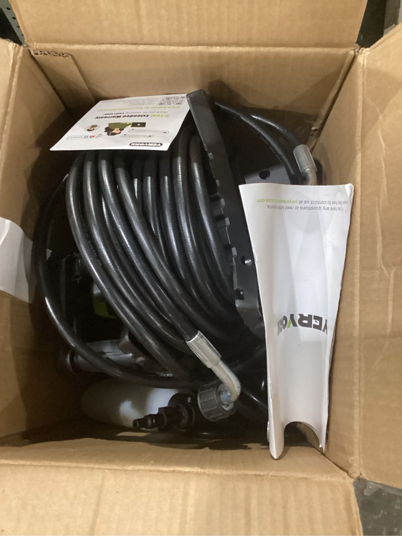 Condition photo showing As Is for NOT TESTED 5000 Max Adjustable PSI Pressure Washer, 2 Max GPM Power Washer with 33 FT Hose Reel, Steel Wand, 500ml Foam Cannon, 4-Nozzle Set, Electric Pressure Washer for Cars, Fences, Patios Green