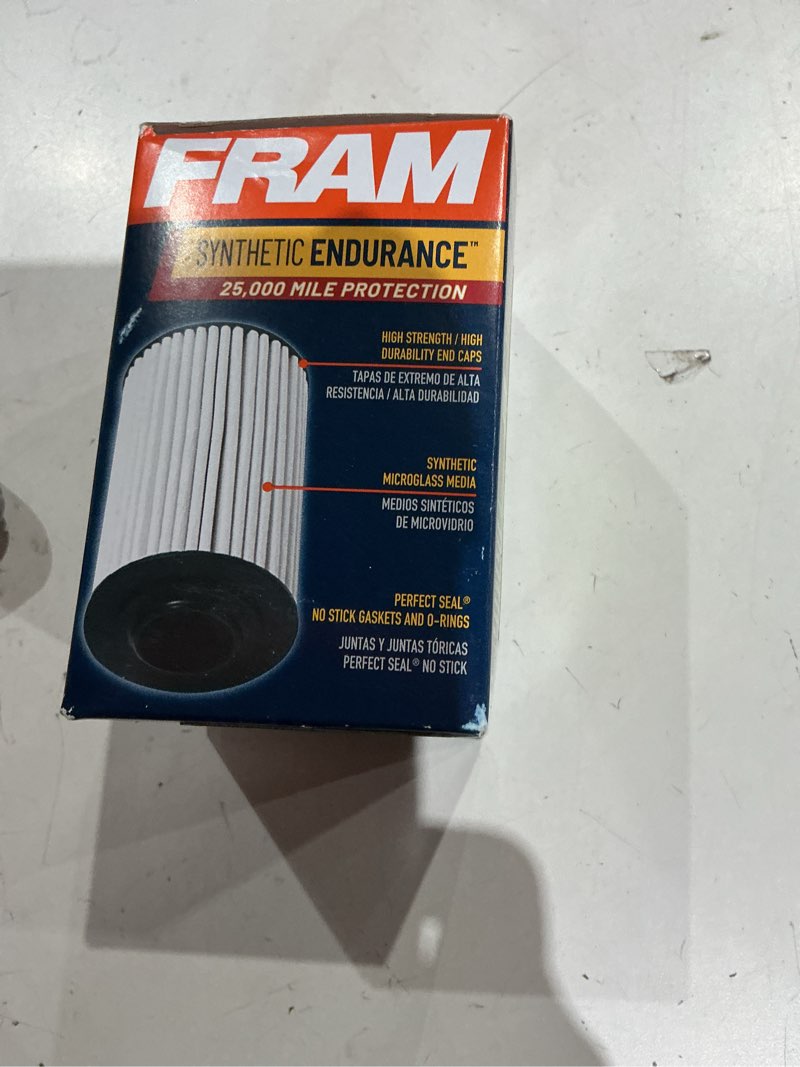 Condition photo showing Good Condition for fram  synthetic endurance™  25,000 mile protection  high strength/high durability end caps  tapas de extremo de alta resistencia/alta durabilidad  synthetic microglass media  medios sintéticos de microvidrio  perfect seal®