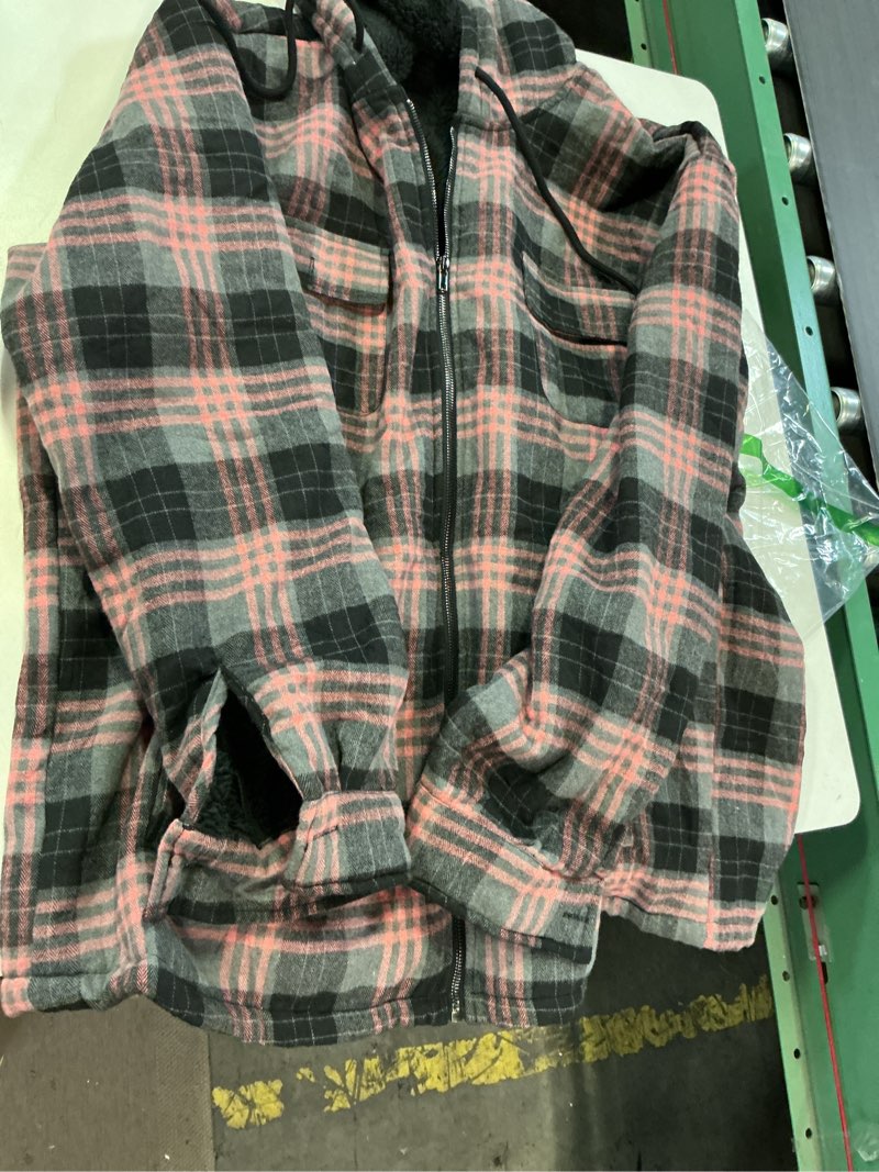 Condition photo showing Good Condition for (3 XL)Men's Flannel Plaid Hooded Jackets Full Zip Sherpa Fleece Lined Hoodies Fashion Warm Coat 3X-Large Grey Pink