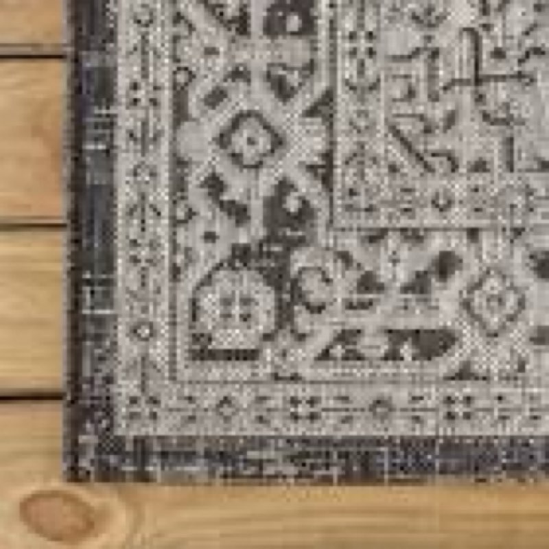 jonathan y medallion weave indoor outdoor octagon area rug 5 ft gray/black, sinjuri textured for bac