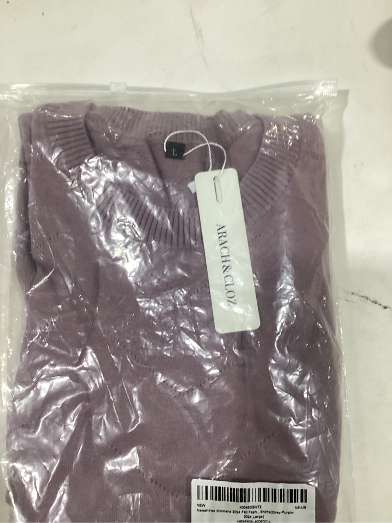 Condition photo showing As Is for Newshows Women's Fall Fashion Sweater 2025 Long Sleeve Crew Neck Button Stretch Business Casual Work Tops Light Purple Small