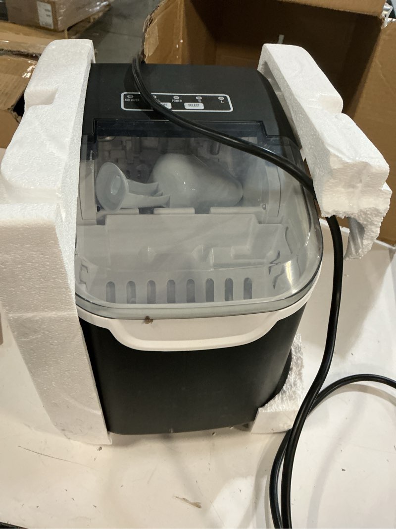 Condition photo showing As Is for Antarctic Star Countertop Ice Maker Machine, 8 Ice Cubes in 6 mins, 26lb/Day Ice with 2 Sizes- Portable Mini, Energy Saving & Basket/Scoop for Home/Party/Travel/Camping/Bar, Dark Black BLACK 26Lbs/24H
