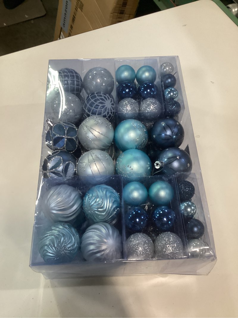 100pcs Blue Silver Christmas Balls Ornaments Tree Decorations Set