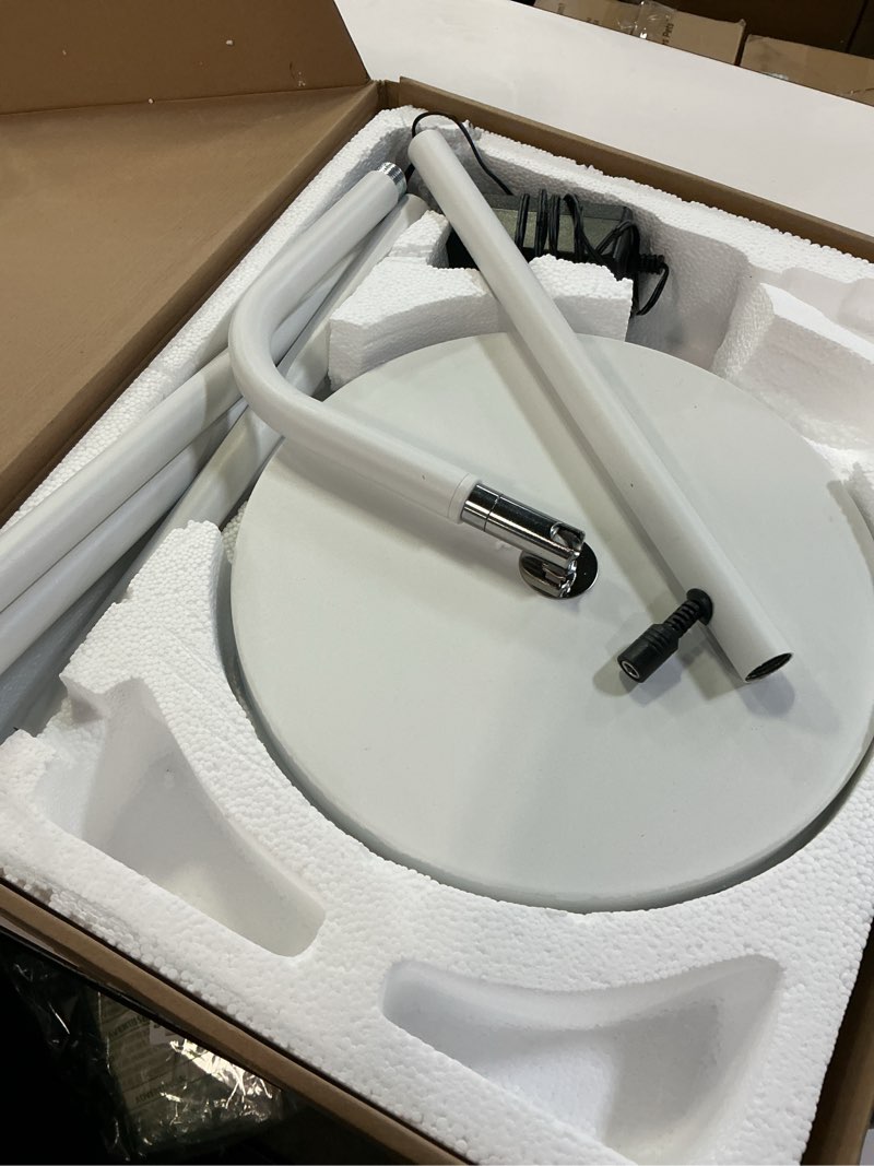 Condition photo showing As Is for 36W LED Floor Lamp, Super Bright Standing Lamp, Modern Stepless Dimmable Torchiere Tall Lamp with Remote Control, 350°Rotating Head Reading Floor Lamp for Living Room, Bedroom, Office - White