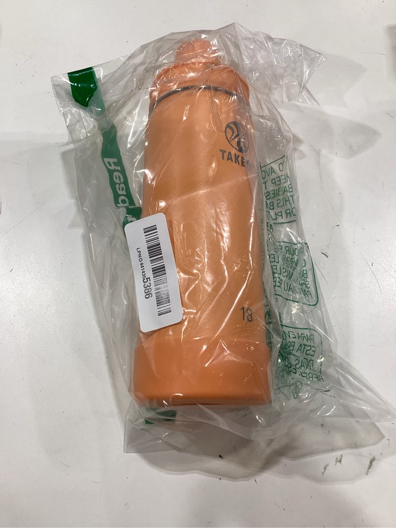 Condition photo showing New/Like New for takeya actives water bottle with spout lid - bottle with double stainless steel insulation - dishwasher safe & bpa-free - bottle with spout lid & removable bumper - 18 oz, tart orange 18 ounces tart orange