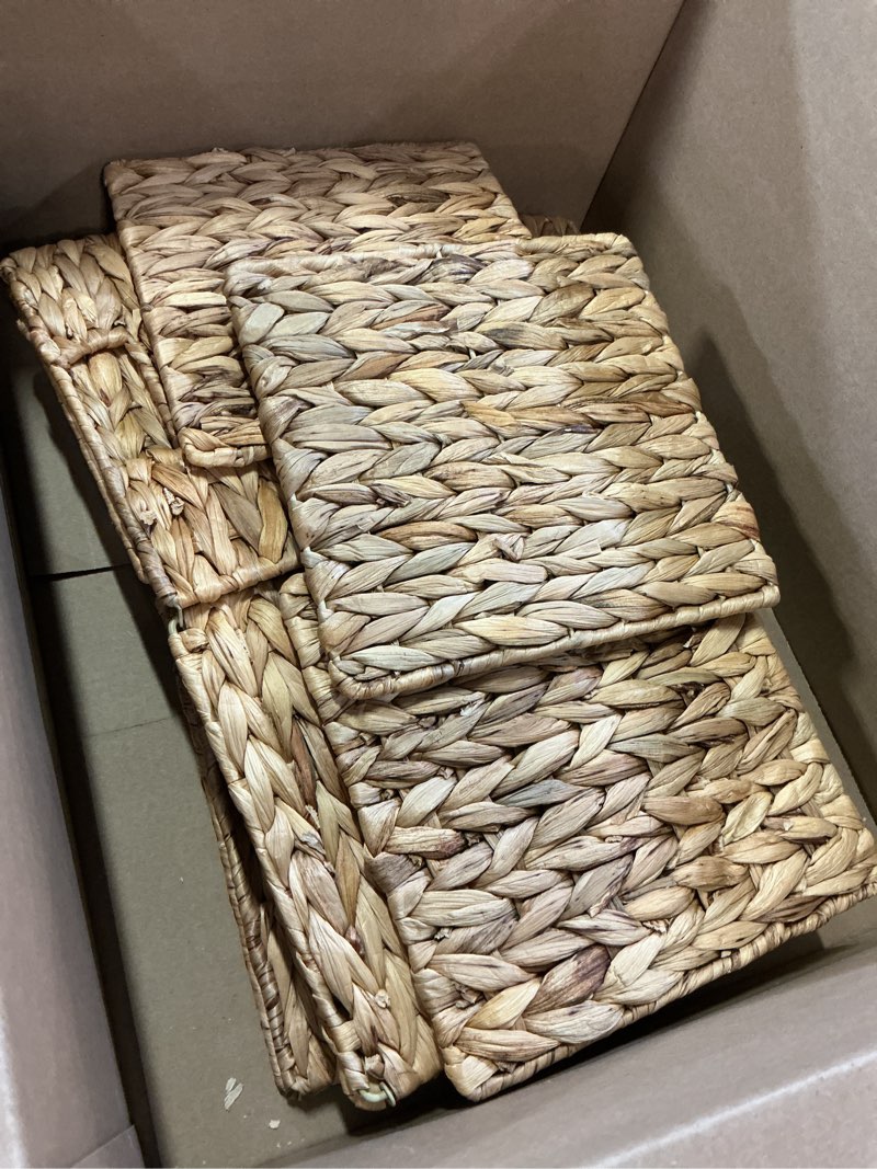 Condition photo showing Good Condition for 10.5x10.5 water hyacinth storage baskets, collapsible square wicker baskets cube storage bins for 11 inch ikea kallax, set of 3