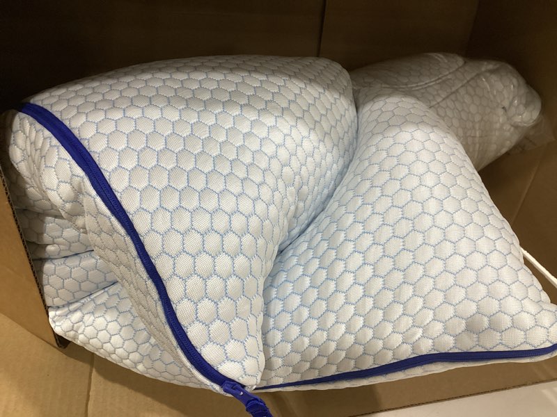 Condition photo showing As Is for nectar tri-comfort cooling pillow - adjustable firmness & support - cooling cover - pressure relief - helps reduce neck pain - premium memory foam & microfiber down alternative standard