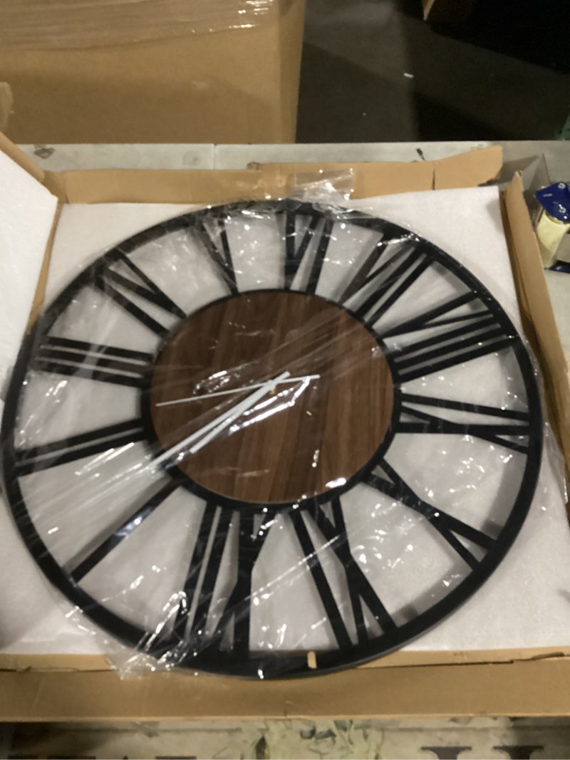 Condition photo showing Good Condition for Large Wall Clock for Living Room Decor, 24 Inch Non Ticking Silent, Battery Operated Modern Vintage Oversized Wall Clock for Bedroom Kitchen 24inch Dark Brown - Roman Numbers