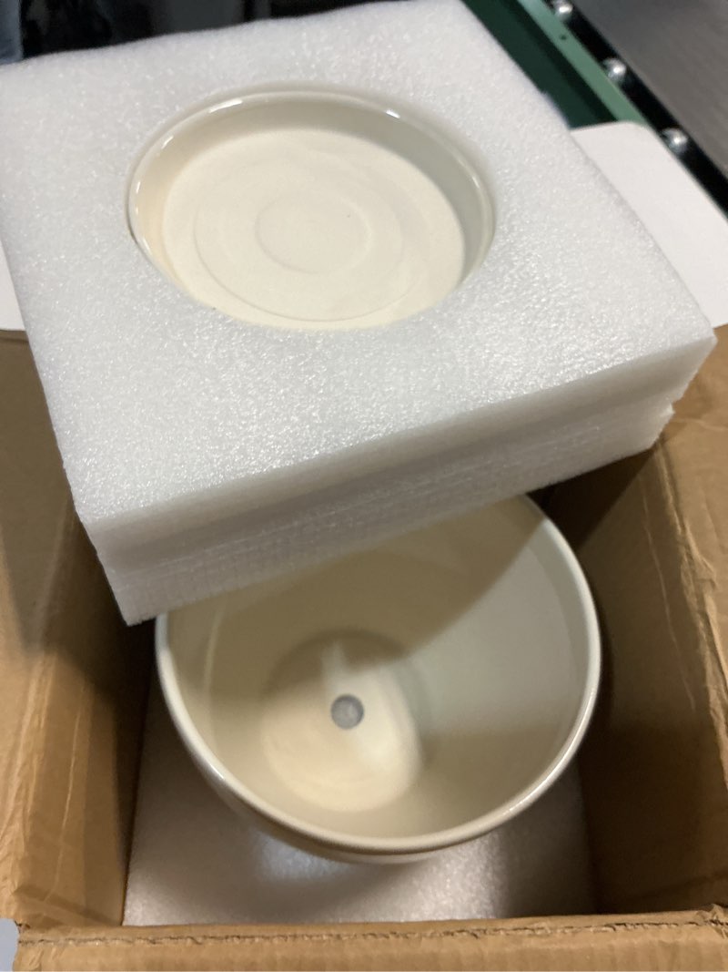 Condition photo showing Good Condition for indoor plant pot 8.2 inch - ceramic planter with drainage hole and saucer, boho round decorative flower pot for indoor outdoor flowers, plant lover gifts, office home garden patio decor, white 8 inch grasses white