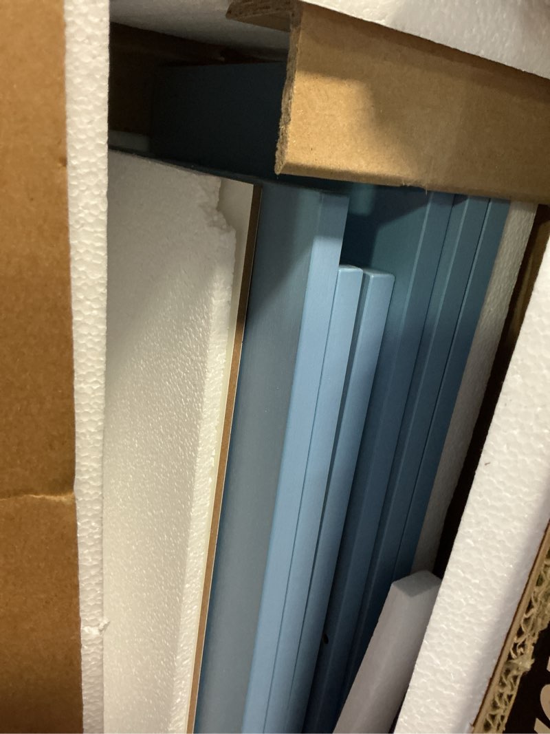 Condition photo showing New/Like New for IOTXY Wooden Open Shelf Bookcase - 51" Height Freestanding Display Storage Cabinet Organizer with 7 Cubes and a Drawer, Floor Standing Bookshelf, Blue 51"H Bright Blue