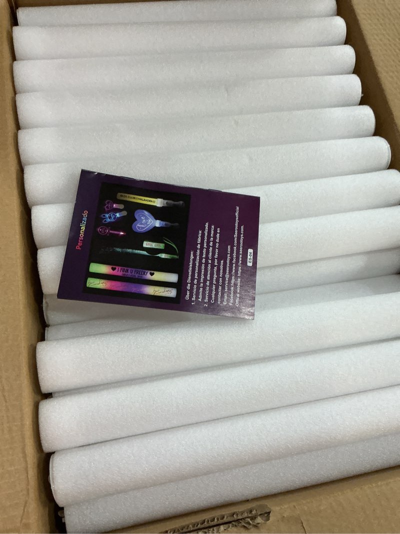 Condition photo showing New/Like New for 70pcs foam glow sticks,glow sticks bulk,3 flashing modes for wedding glow in the dark party supplies, light up wand for birthday,outdoor camping, raves