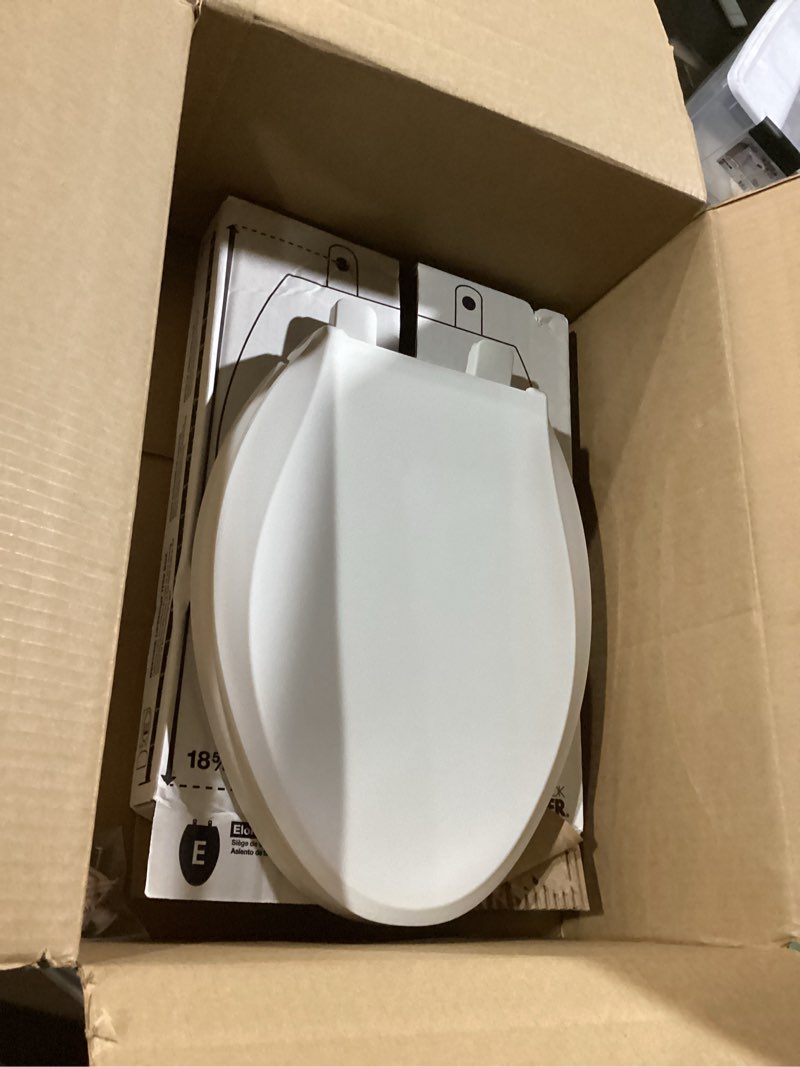 Condition photo showing Good Condition for KOHLER 4636-RL-0 Cachet ReadyLatch Elongated Toilet Seat Slow Close, Soft Close Toilet Seat Quiet Lid, Contoured Grip-Tight Bumpers Installation Hardware, Apartment Essentials, White White Elongated Ready Latch