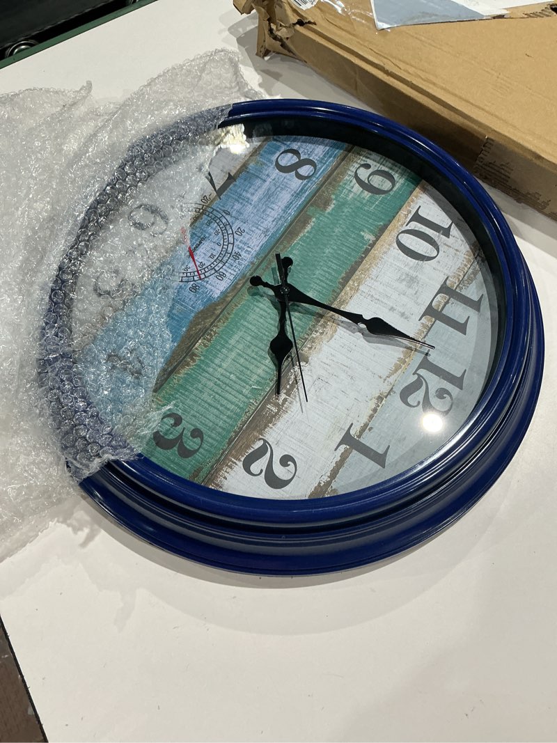Condition photo showing Good Condition for large outdoor clock waterproof with thermometer vintage rustic coastal clock for pool garden patio (16 inch) 16" blue