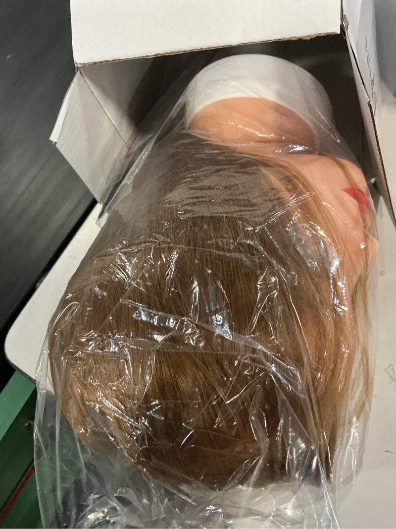 Condition photo showing New/Like New for mannequin head with 80% human hair - straight, 26"-28" doll head for cosmetology & hairdresser (#27 light brown)