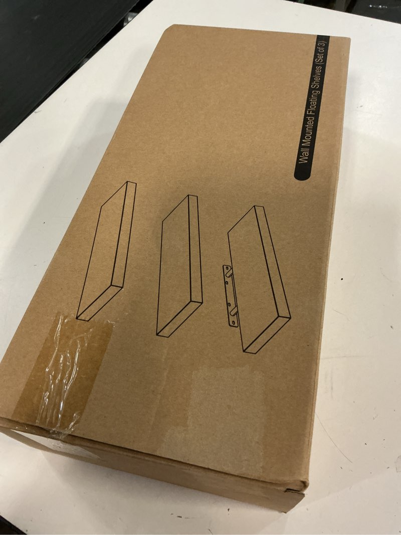 Condition photo showing New/Like New for BAYKA Floating Shelves for Wall, Wall Mounted Rustic Wood Shelves for Bathroom, Bedroom, Living Room, Kitchen, Hanging Shelf for Books/Storage/Room Decor with 22lbs Capacity (Black, Set of 3, 15.7in) A. Black - Universal Classic Style 3 15.7inches