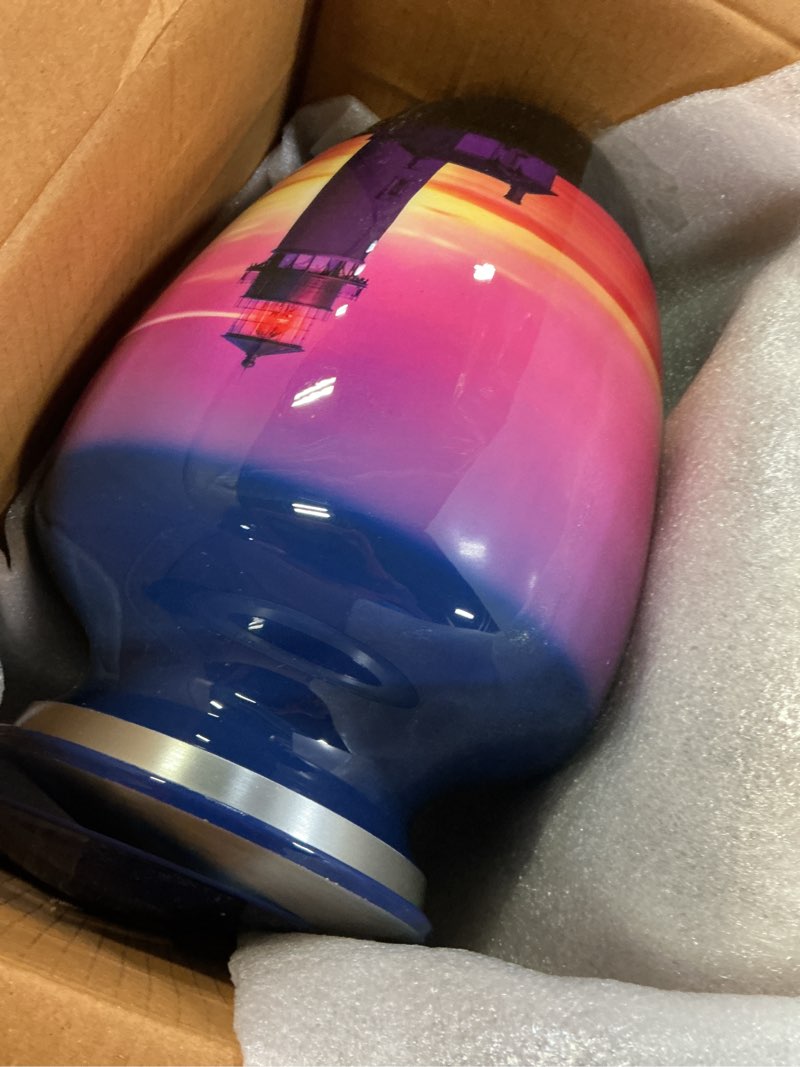 Condition photo showing Good Condition for trupoint memorials extra large urn for ashes adult male or female up to 300 lbs – cremation urns for human ashes, funeral memorial urns for men & women – purple lighthouse purple lighthouse extra large