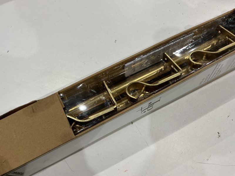 Condition photo showing As Is for allen + roth mix and match 36-in to 72-in brushed gold steel single curtain rod