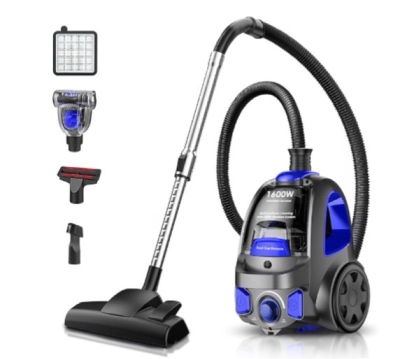 Canister Vacuum Cleaner, 32Kpa 1600W Cyclon Power Bagless Canister Vacuum Cleaners for Home, 3.7QT Large Dust Cup, Lightweight Vac for Hard Floors, Carpets, Pet Hair, Blue