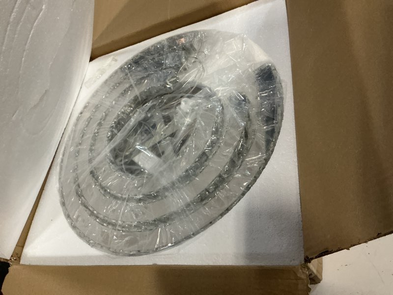 Condition photo showing Good Condition for finktonglan modern crystal chandeliers 3c rings led pendant lamp adjustable stainless steel ceiling lighting fixture for living room dining room bedroom cool white c shape-cool white