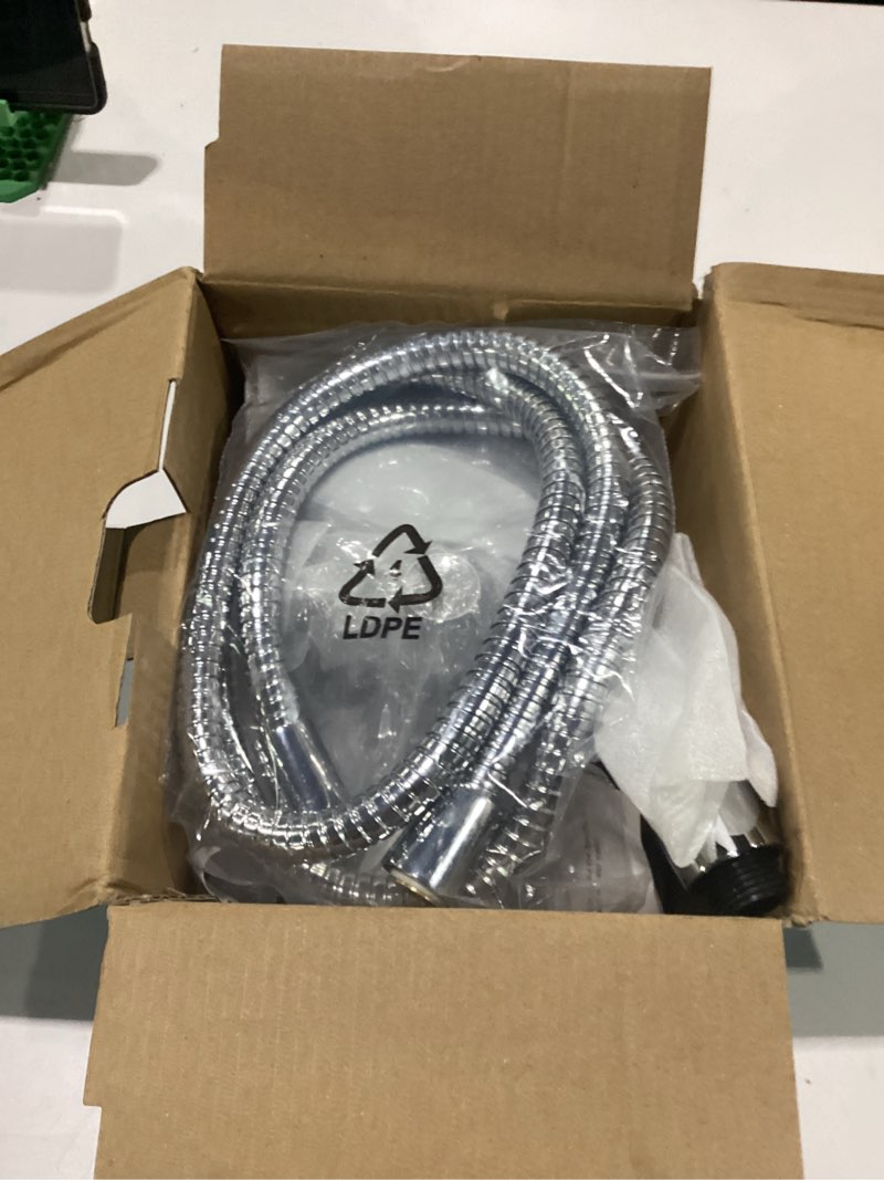 Condition photo showing New/Like New for shower head with handheld high pressure, rain shower head with fixed showerhead and 9 sprays handheld shower, detachable 2-in-1 shower head with 59" rotatable stainless steel hose (brushed chrome)