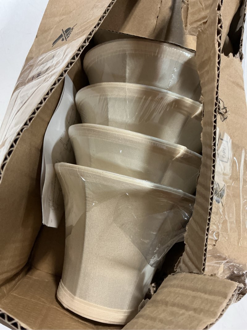 Condition photo showing As Is for wellmet chandelier shades, only for candelabra bulbs, clip-on fitter lamp shades, 3" x 6" x 5", 6 pcs set cream white bell-3x6x5 inches